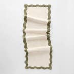 Bowie Scalloped Bath Runner - Ivory/Olive Green